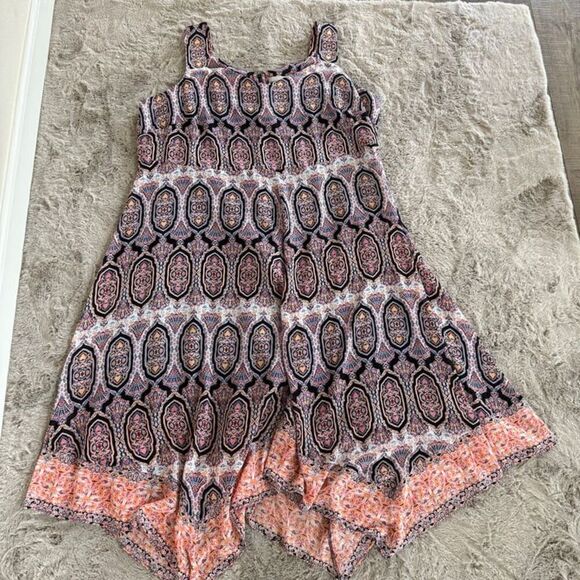 Catherines Women Dress Plus 1X Colorful Flowy Chiffon Feminine Boho Hippie Relax - Picture 3 of 8